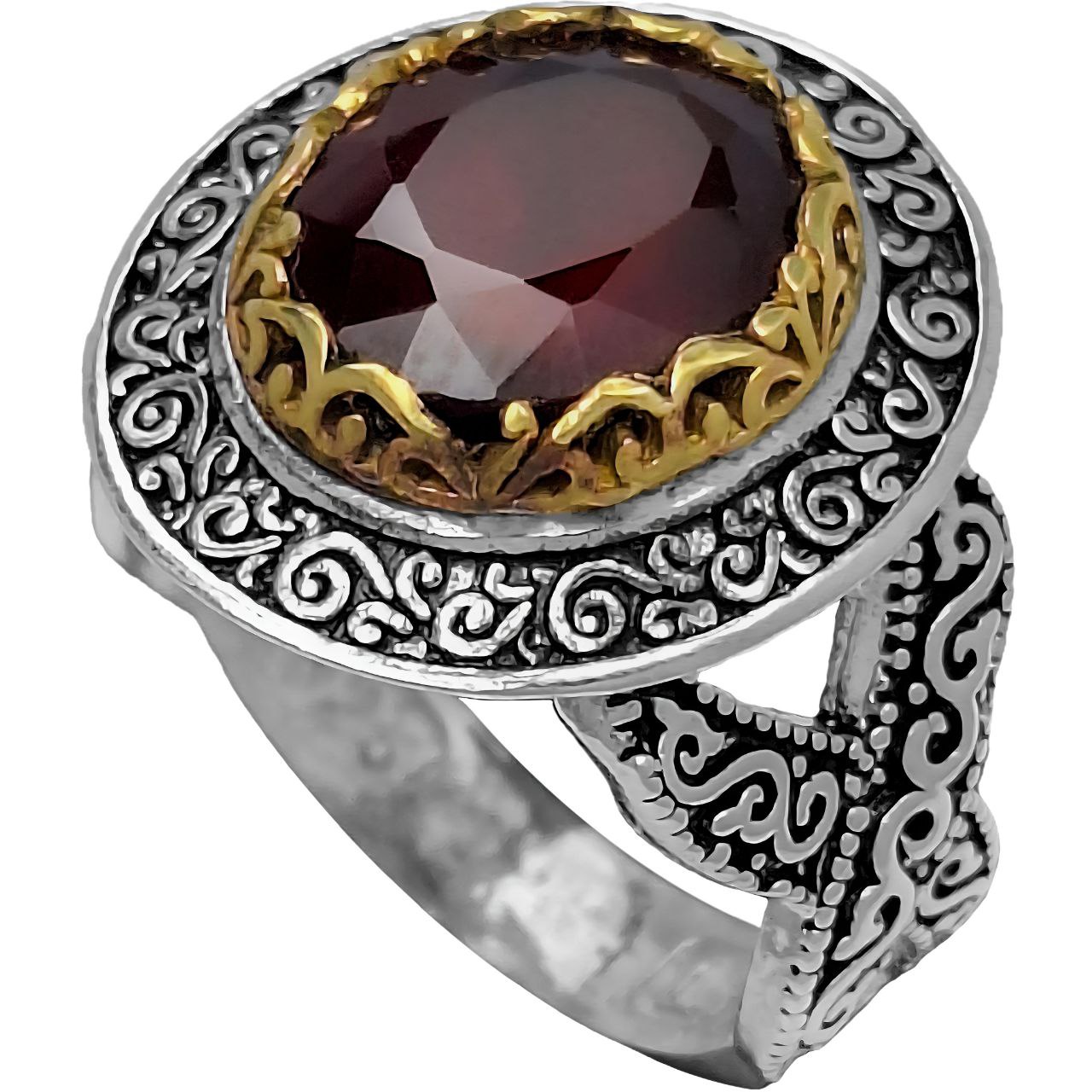 انگشتر نقره مردانه گارنت رکاب پبچشی