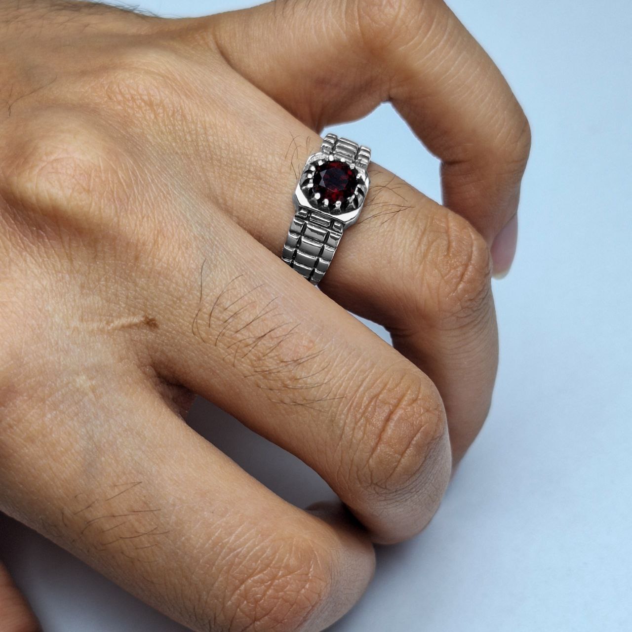 انگشتر نقره مردانه گارنت رودولایت