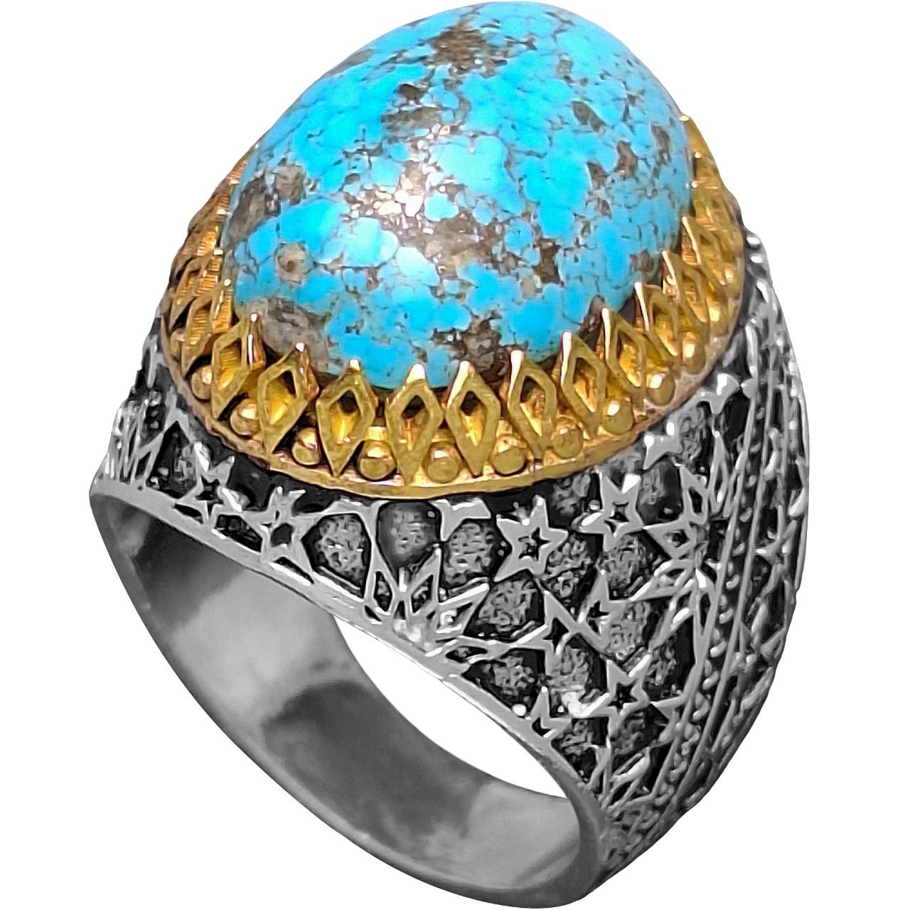 انگشتر نقره مردانه فیروزه نیشابور رکاب طرح اسلیمی