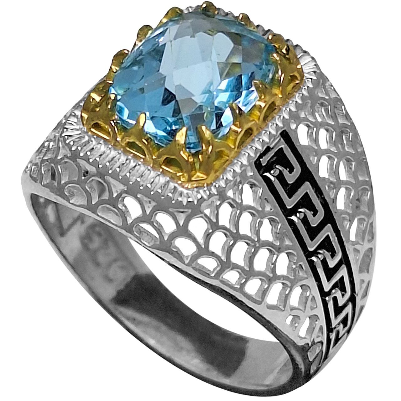 انگشتر نقره مردانه توپاز سوئیس فنسی کات