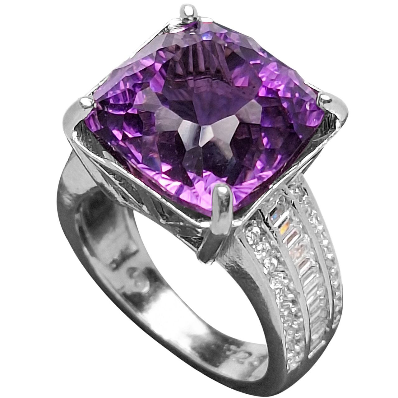 انگشتر نقره زنانه آمیتیست مربع تراش لیزر 