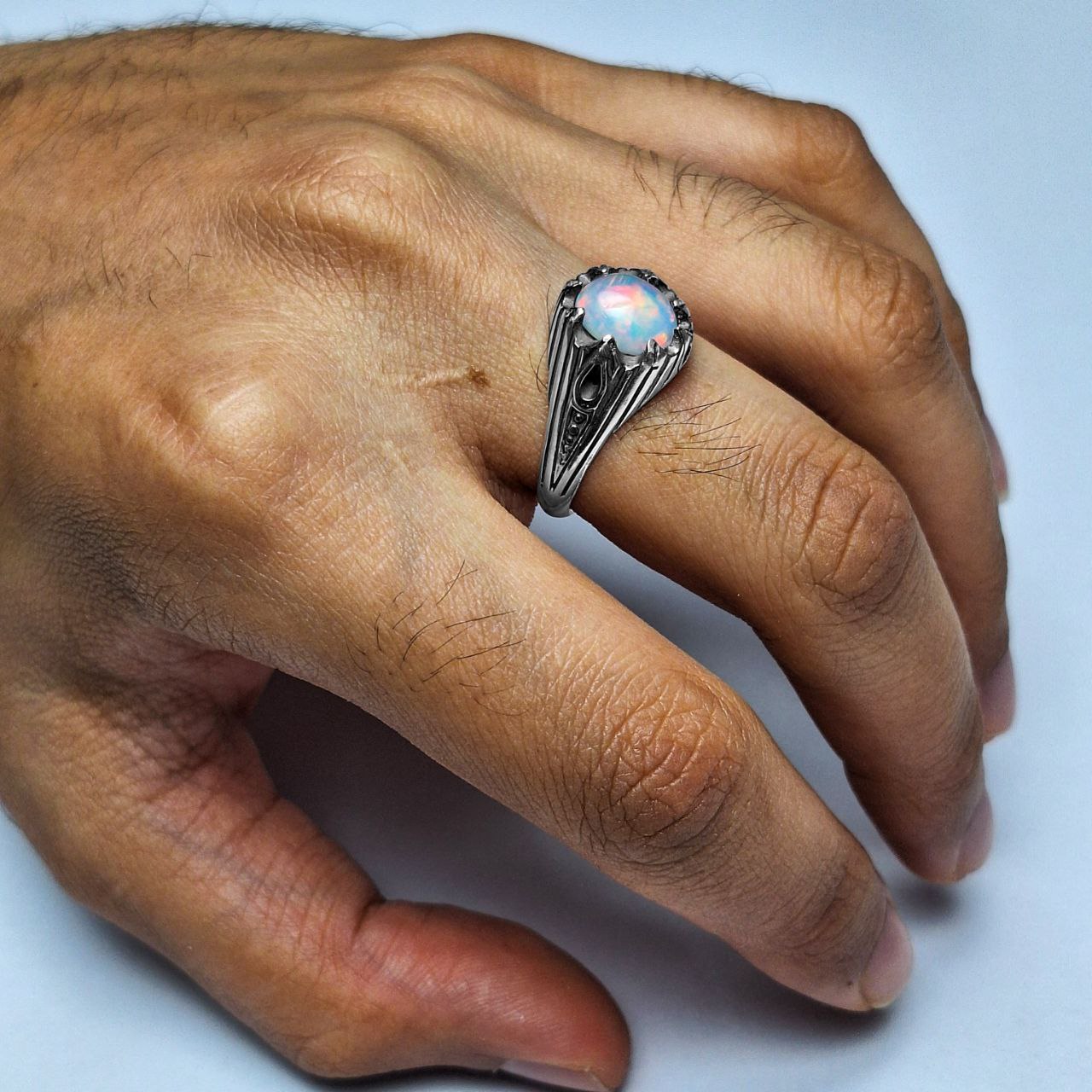 انگشتر نقره مردانه اپال مینیمال