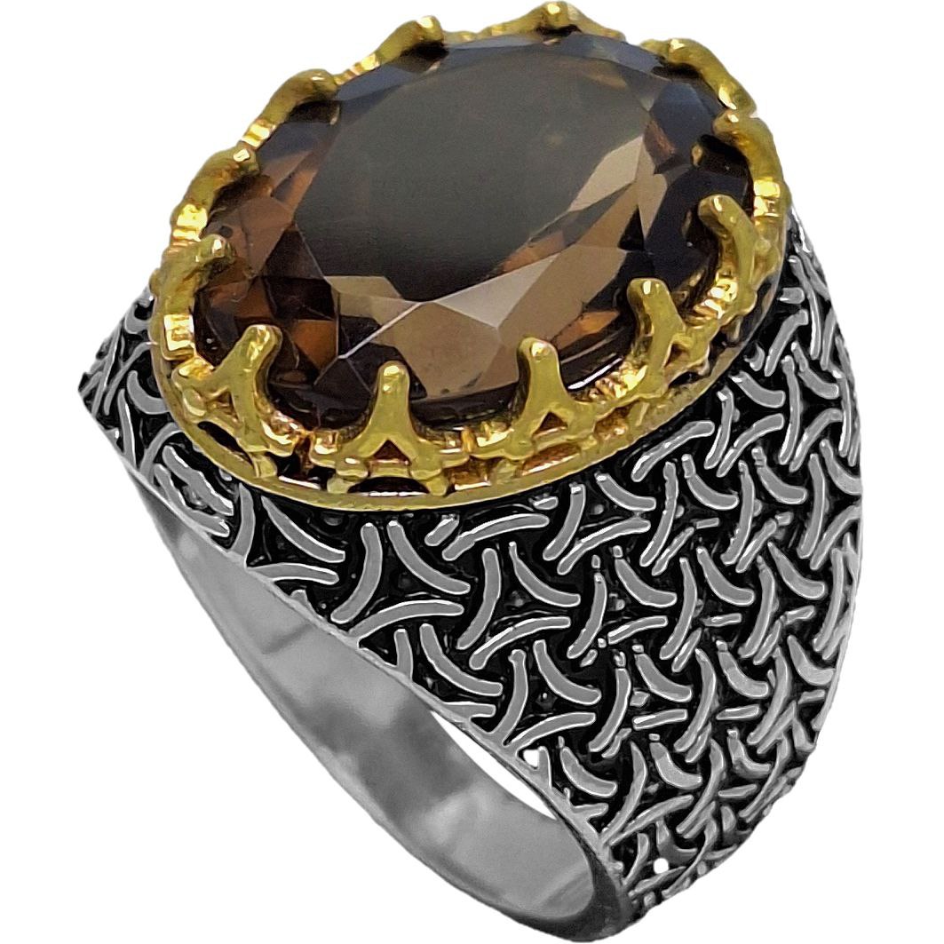 انگشتر نقره مردانه کوارتز رکاب بافت مثلثی