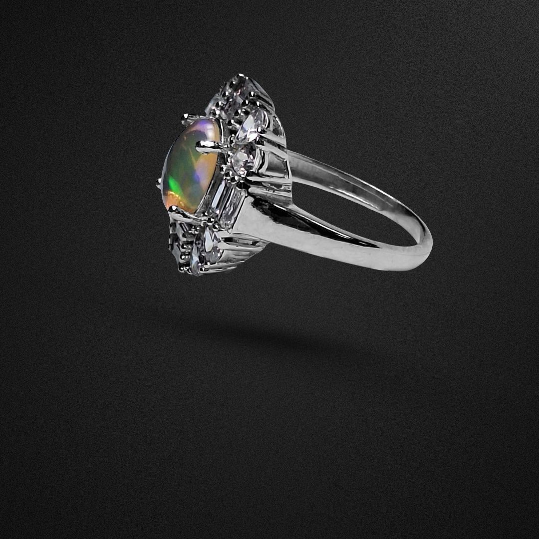 انگشتر نقره زنانه اپال اتیوپی مخراج اشک و مستطیل