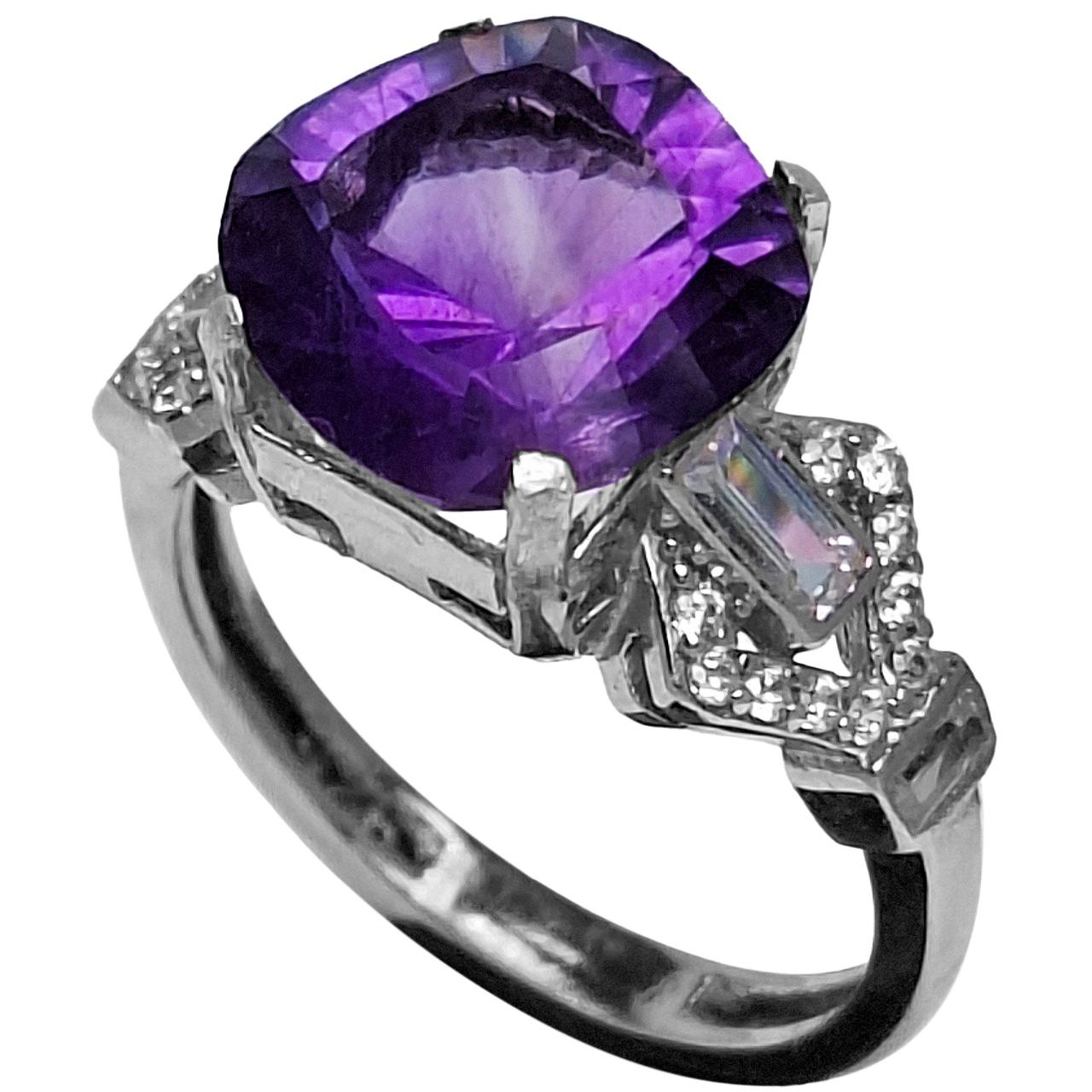 انگشتر نقره زنانه آمیتیست تراش لیزر مربع