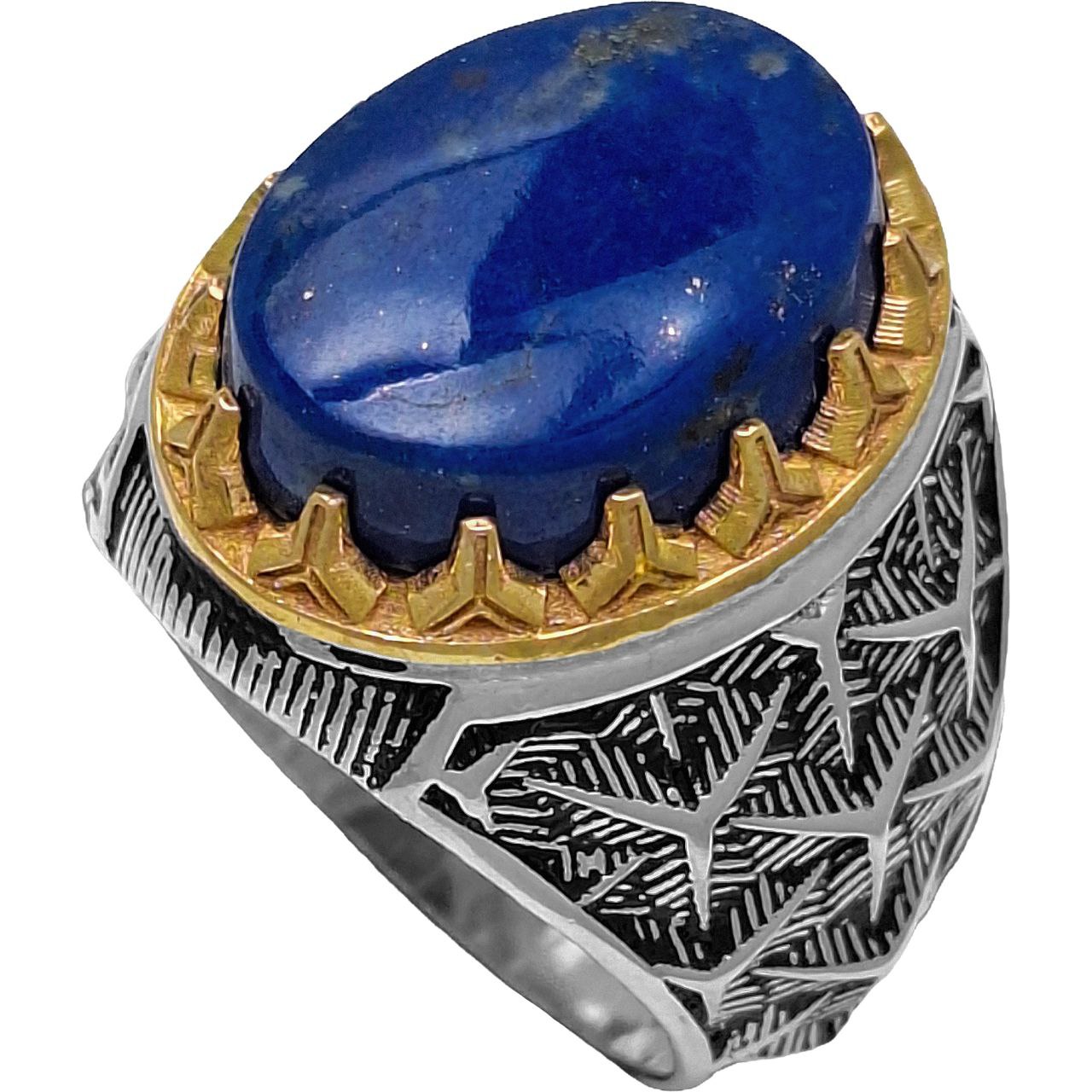 انگشتر نقره مردانه لاجورد رکاب دانه‌برفی