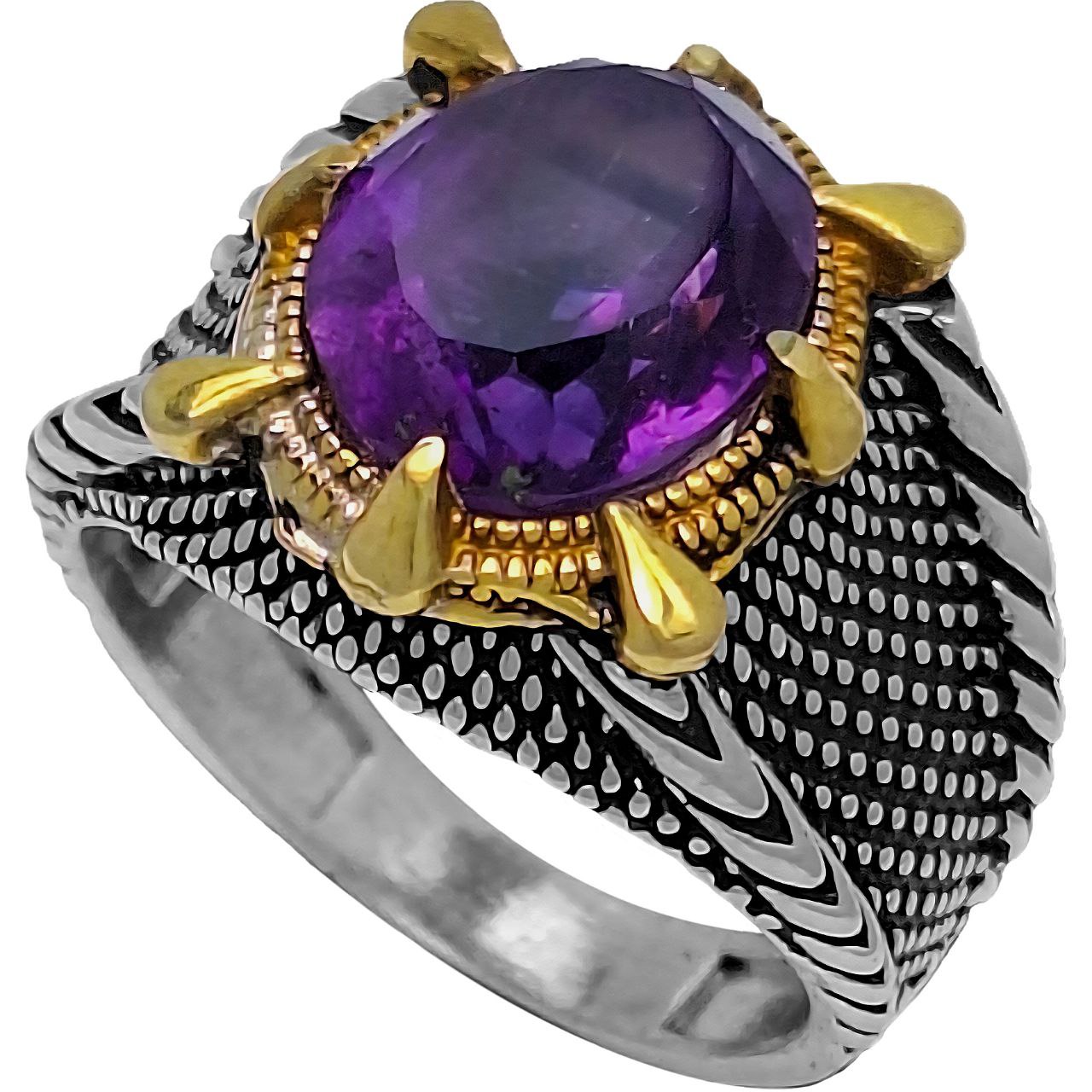 انگشتر نقره مردانه آمیتیست رکاب پوست اژدها