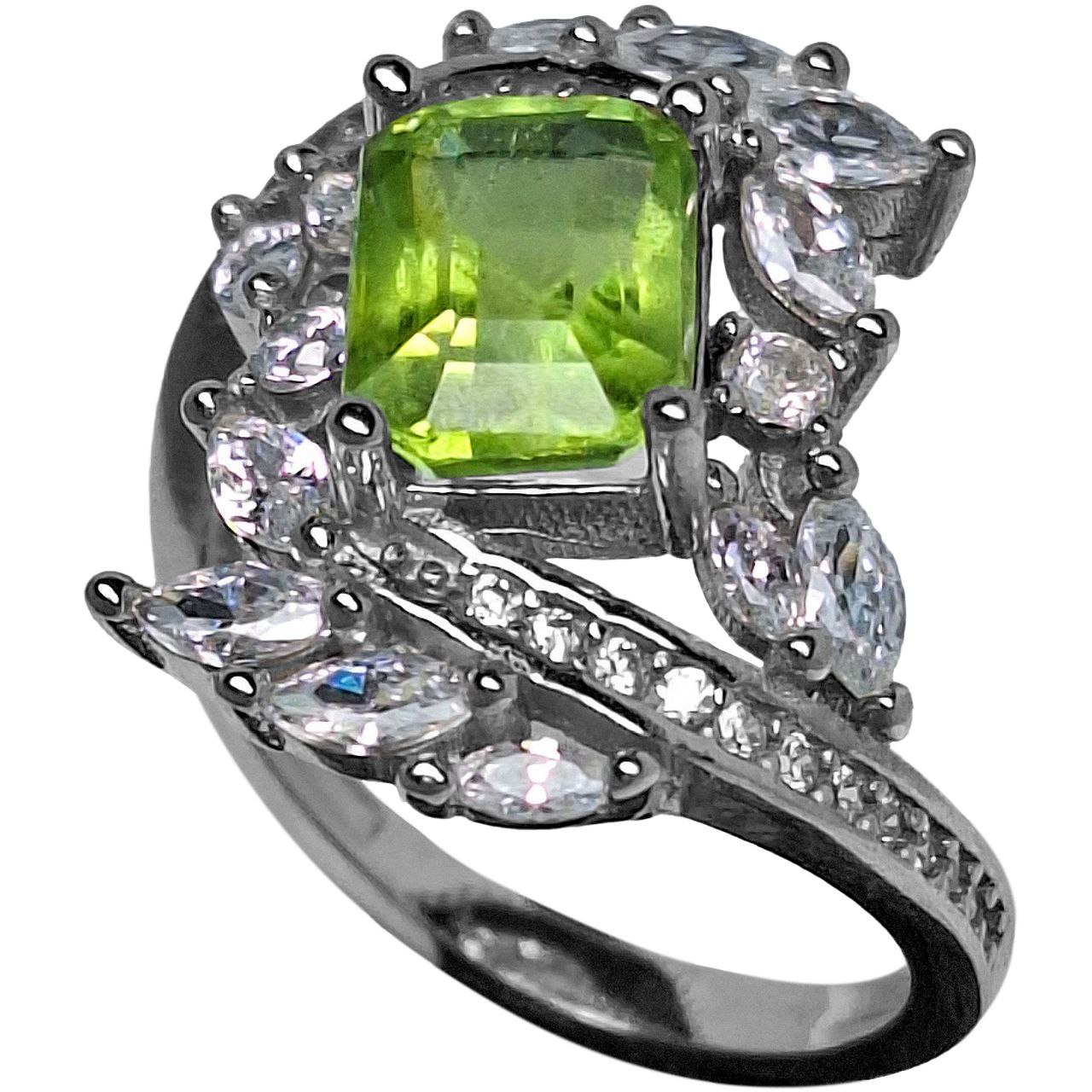 انگشتر نقره زنانه زبرجد آفریقایی تراش مستطیل امرالد 