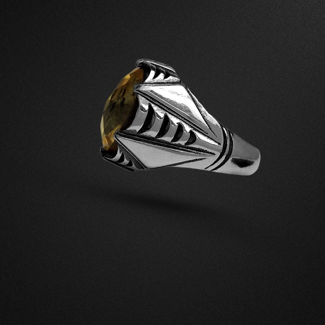 انگشتر نقره مردانه سیترین تراش فنسی