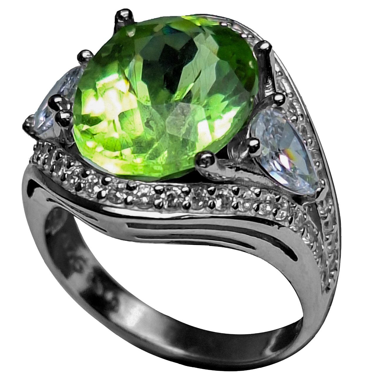 انگشتر نقره زنانه زبرجد آفریقایی بغل نگین