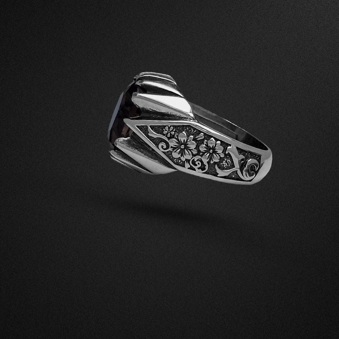 انگشتر نقره مردانه کوارتز رکاب شکوفه های شیک