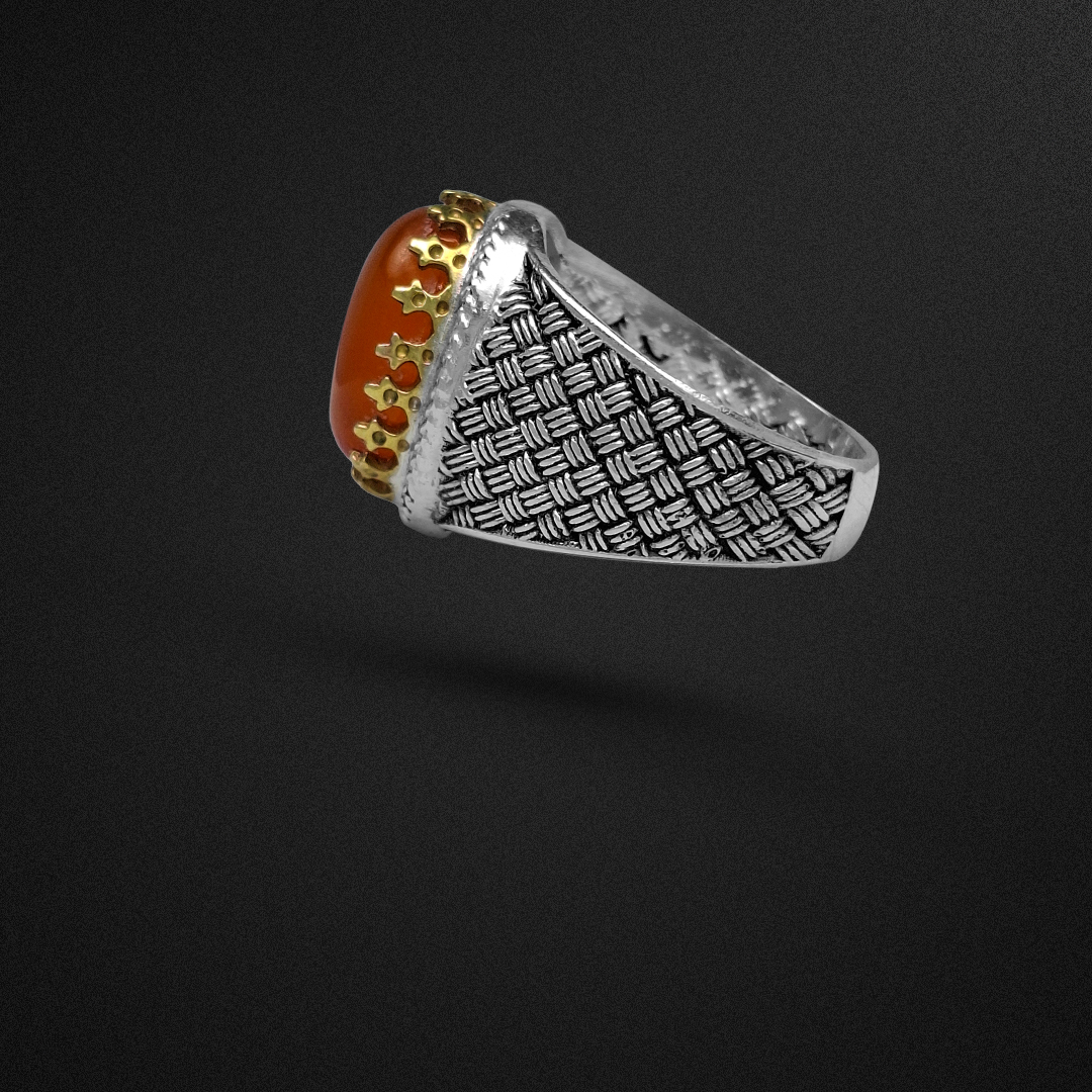 انگشتر نقره مردانه عقیق یمنی پرتقالی رکاب حصیری
