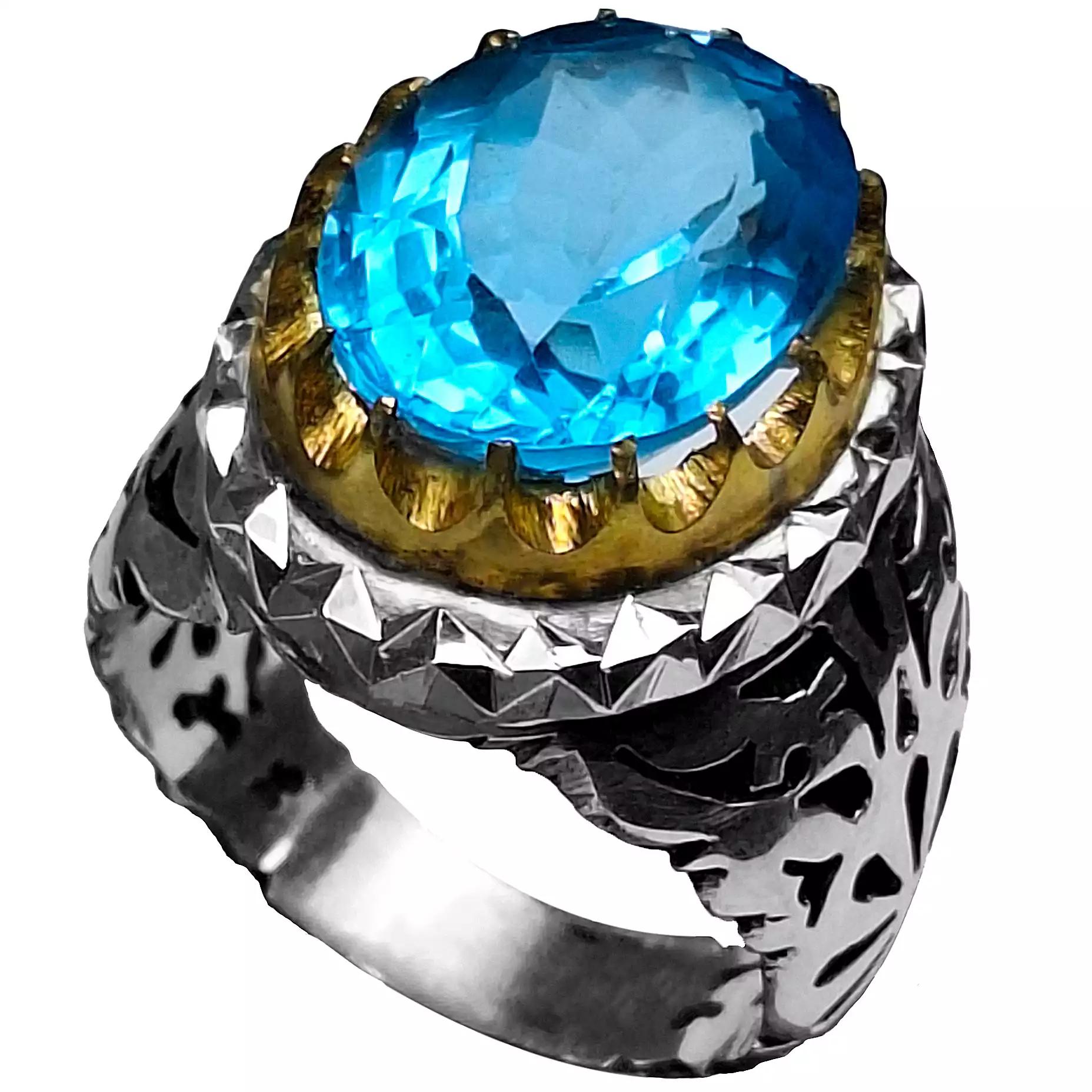  انگشتر نقره مردانه توپاز سوئیس رکاب شبکه کاری