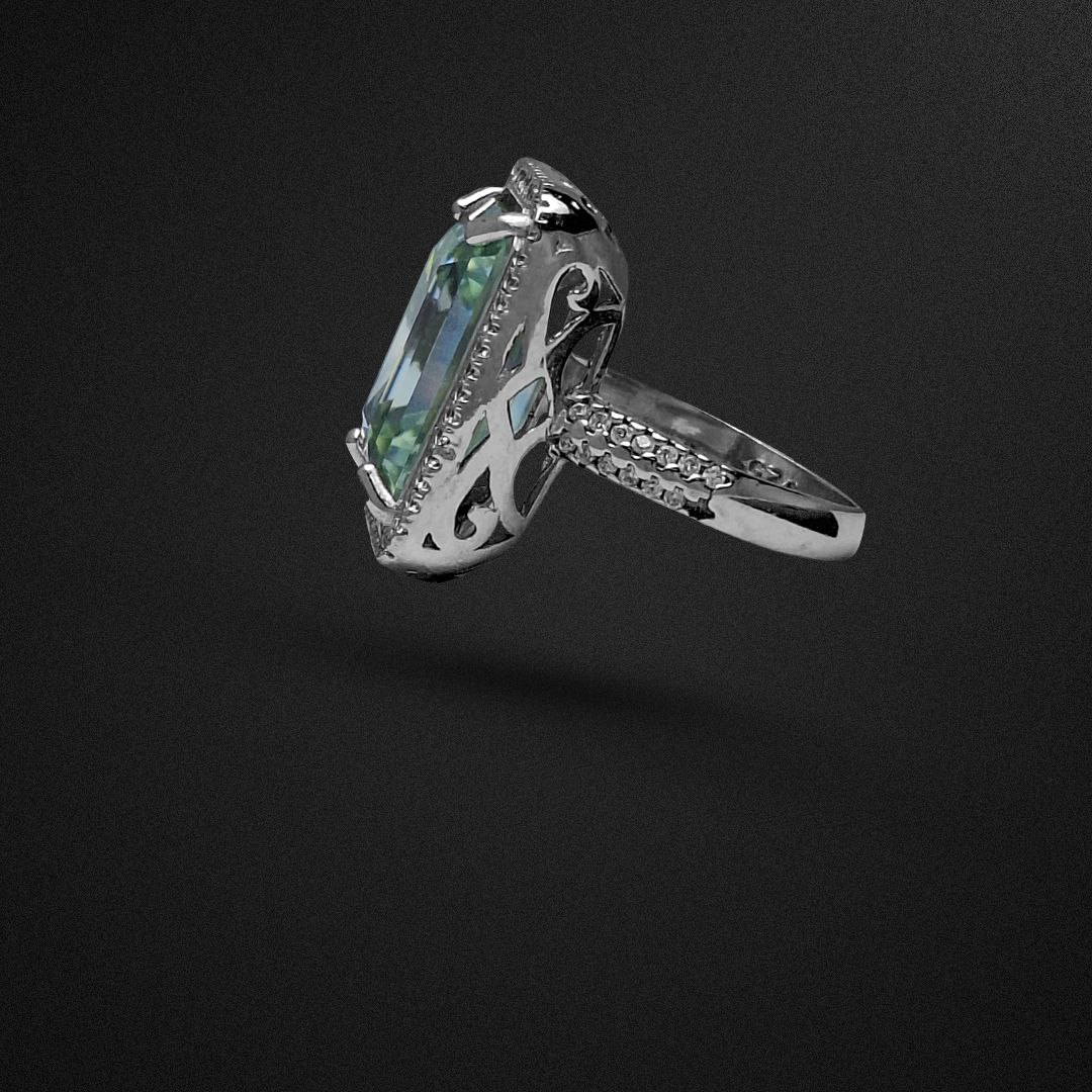 انگشتر نقره مردانه موزانایت تراش مستطیل