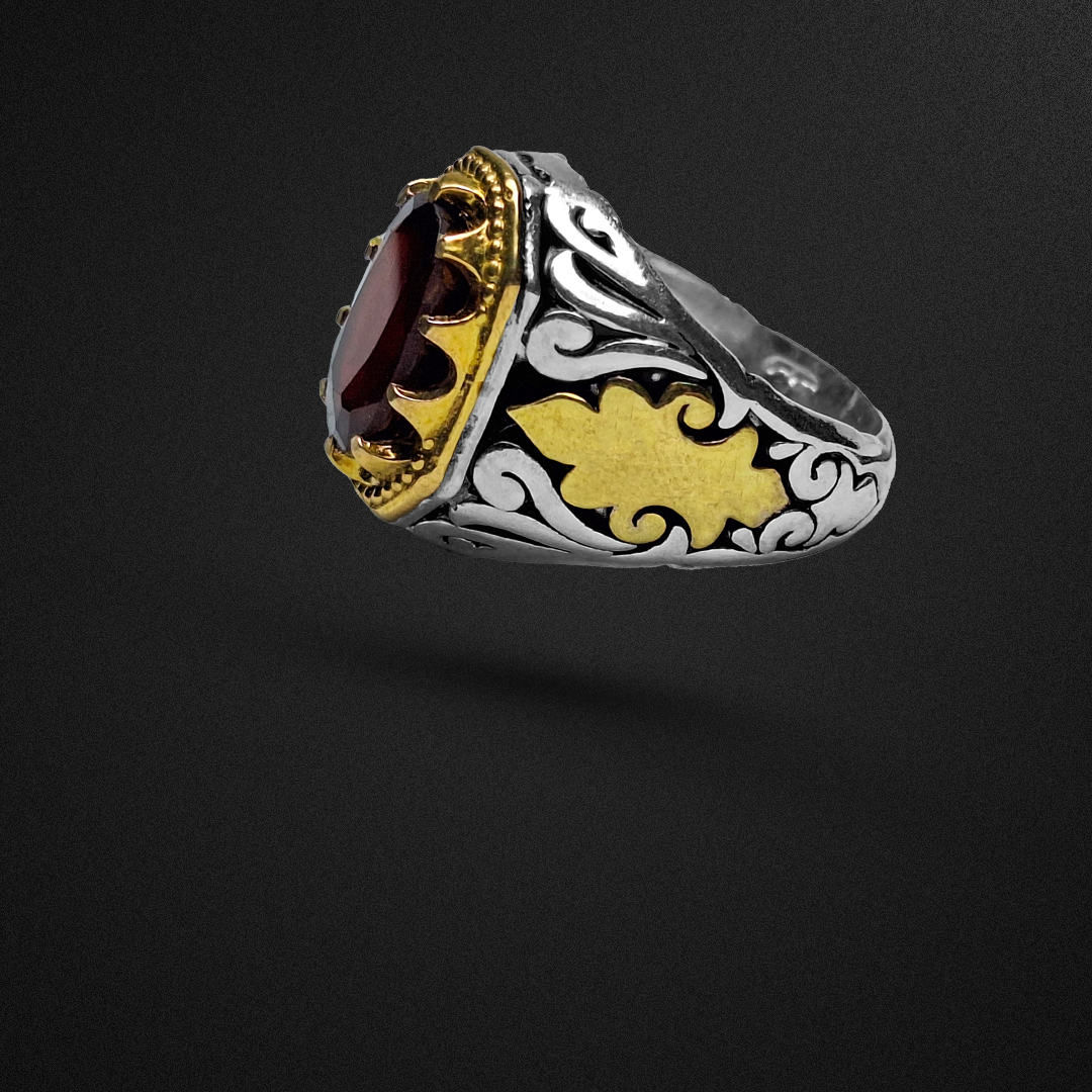 انگشتر نقره مردانه گارنت سرخ 