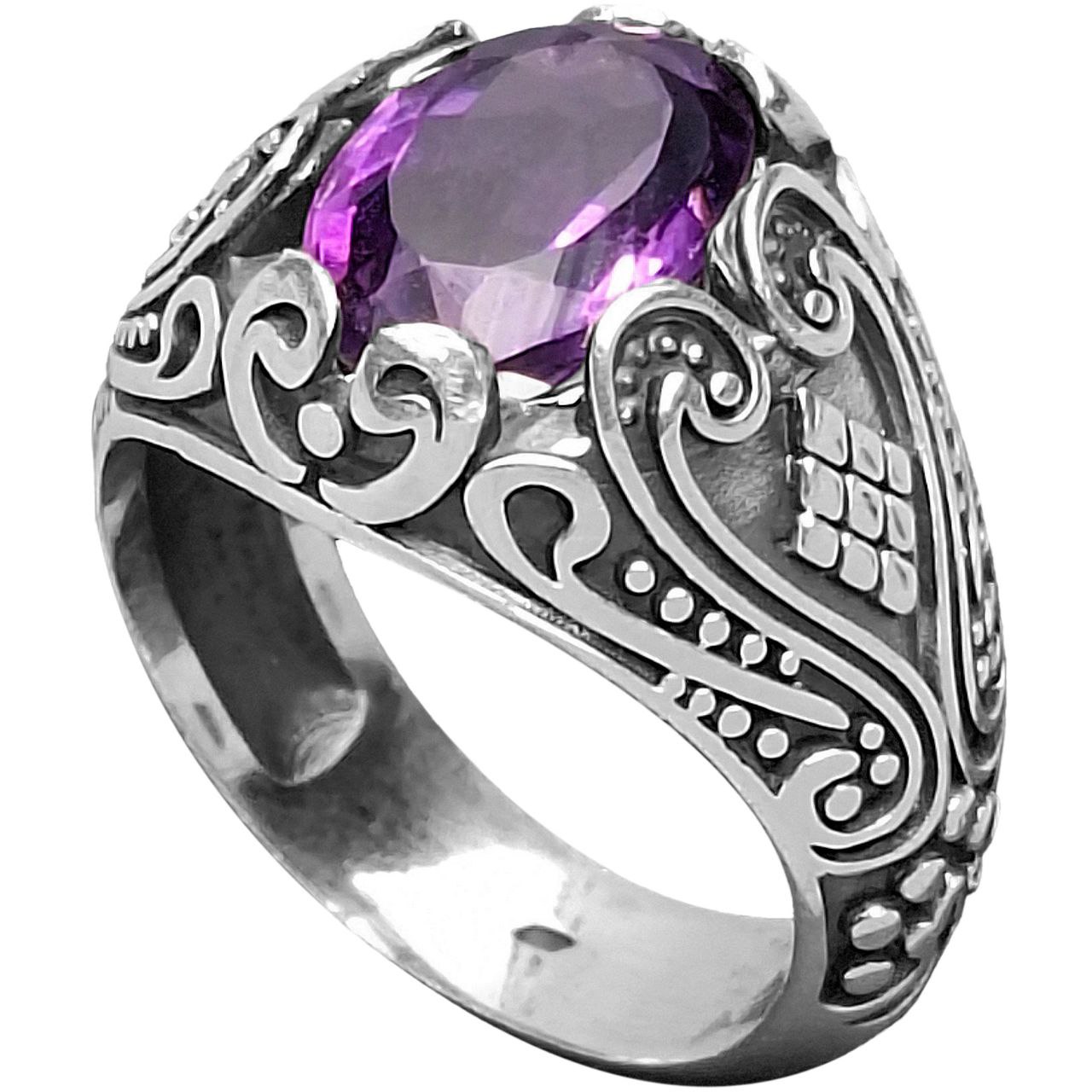 انگشتر نقره مردانه آمیتیست نُه لوزی