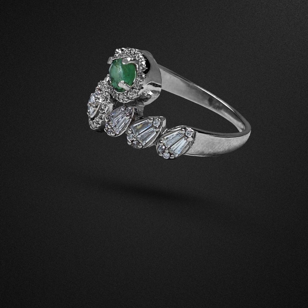 انگشتر نقره زنانه زمرد زامبیا رکاب هفت اشک