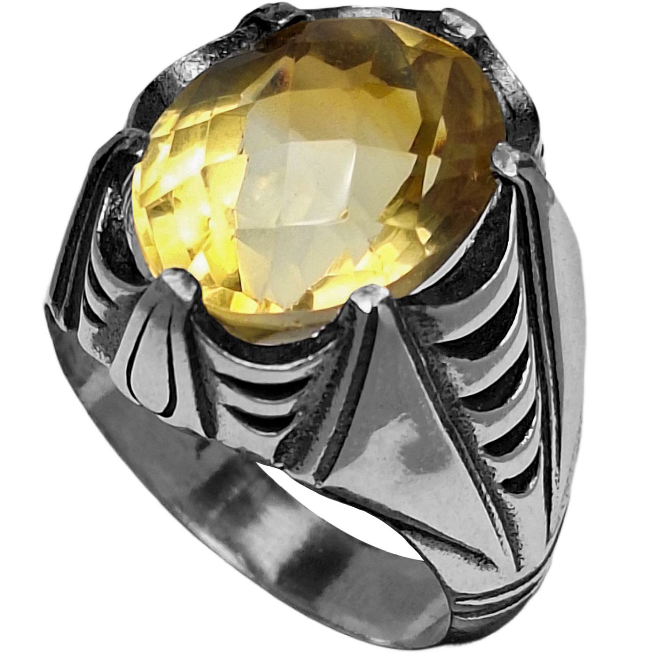 انگشتر نقره مردانه سیترین تراش فنسی