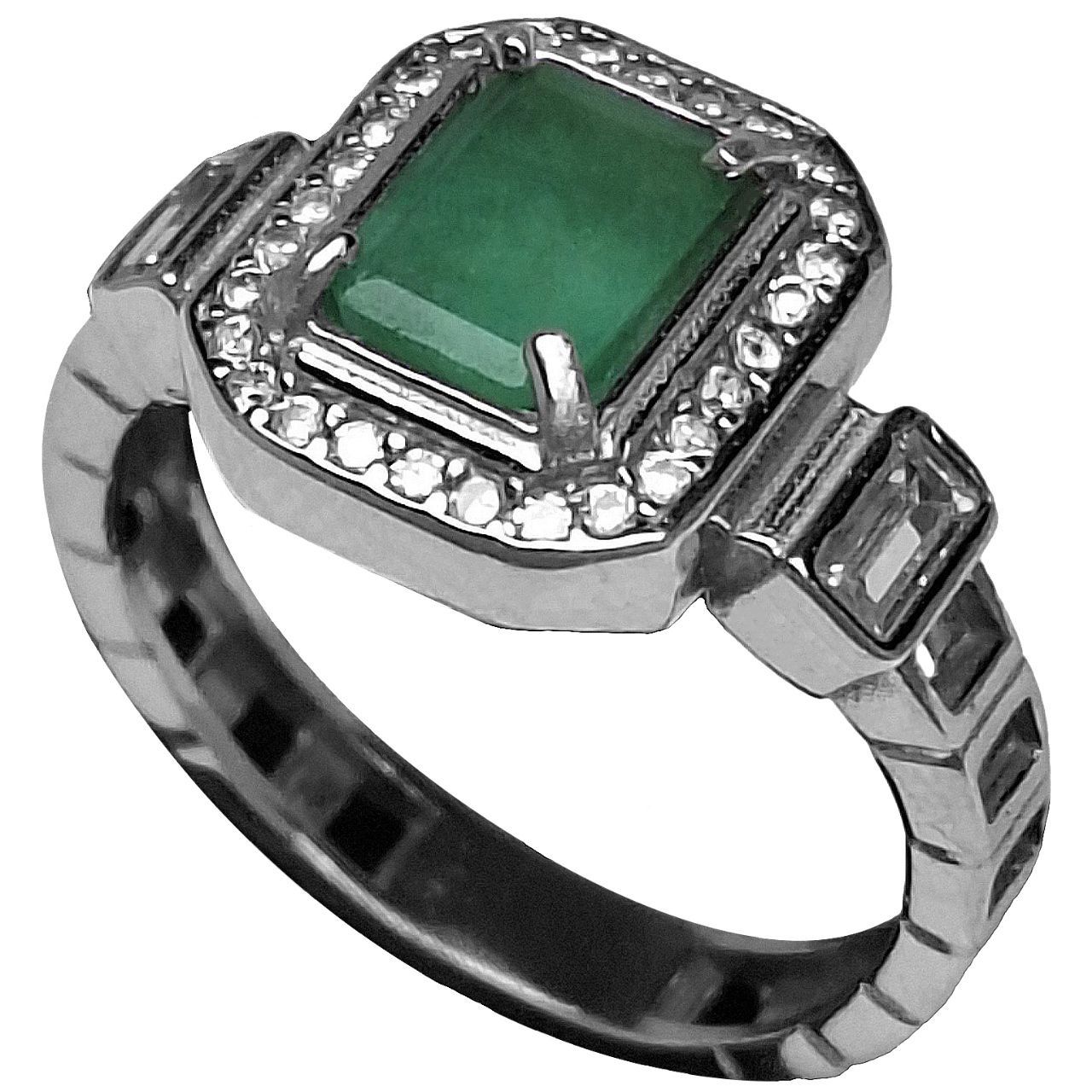 انگشتر نقره زنانه زمرد زامبیا تراش امرالد مستطیل