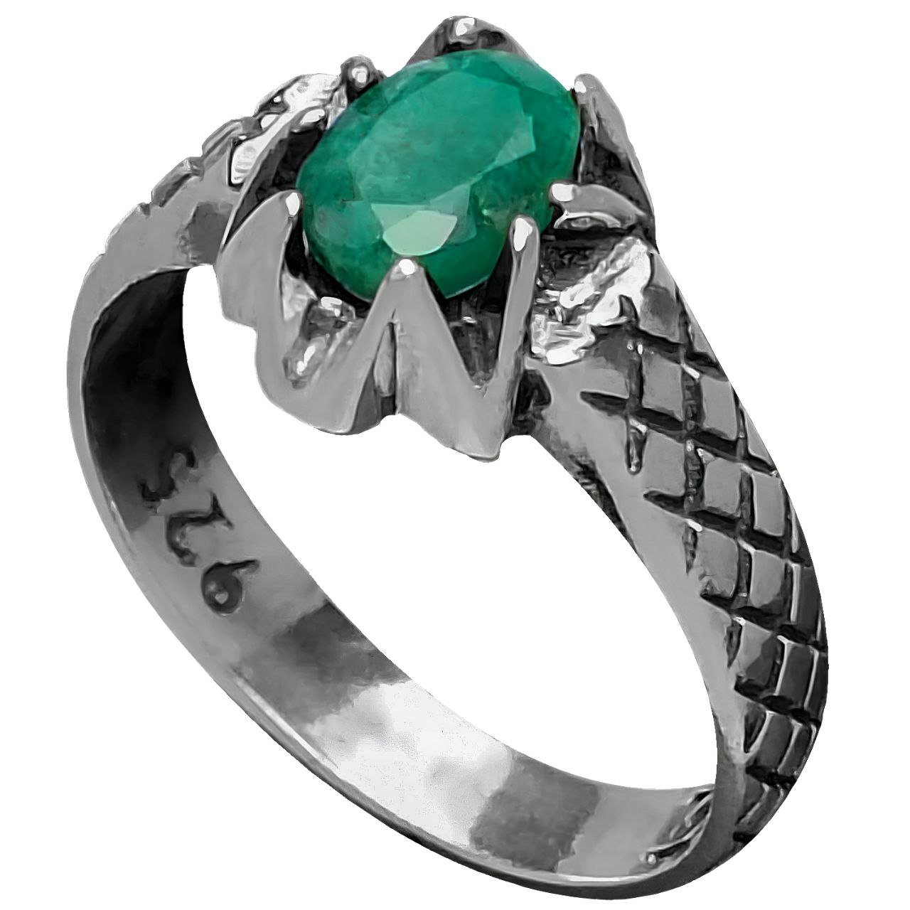 انگشتر نقره مردانه زمرد ساده و مینیمال