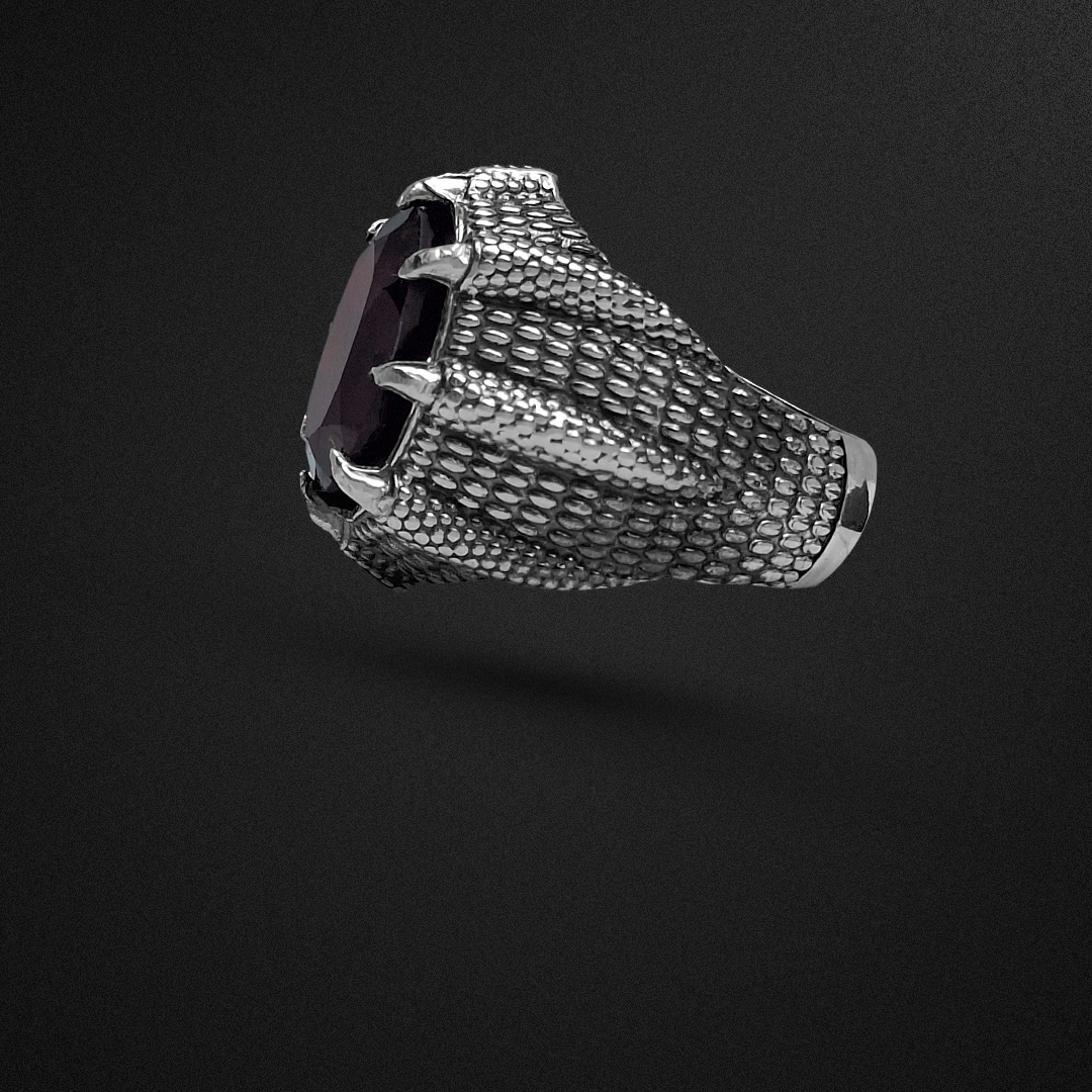 انگشتر نقره مردانه گارنت سرخ مدل دراگون