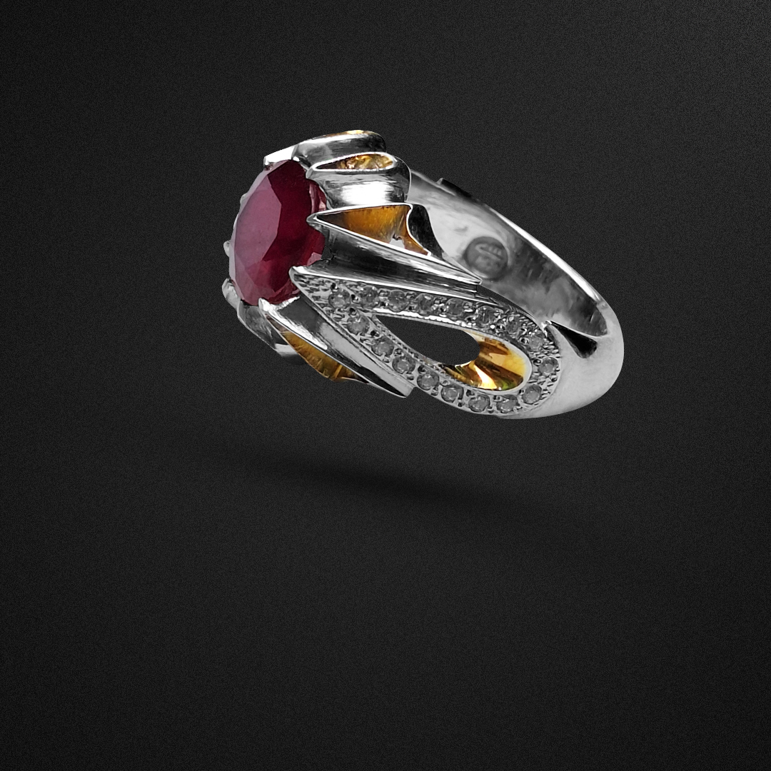 انگشتر نقره مردانه یاقوت سرخ آفریقایی طبیعی رکاب چنگ اشکی