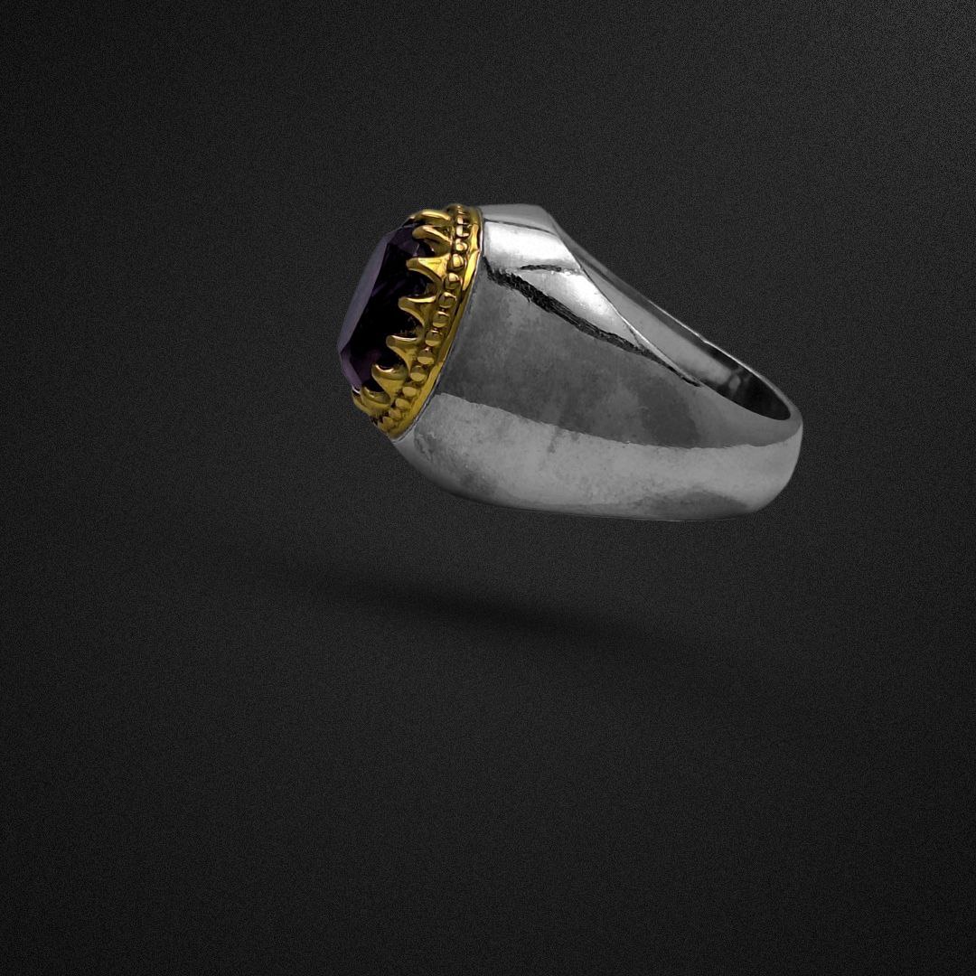 انگشتر نقره مردانه آمیتیست رکاب ساده