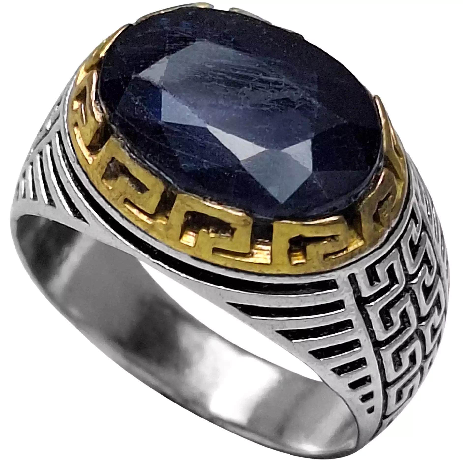 انگشتر نقره مردانه یاقوت کبود آفریقایی نگین افقی