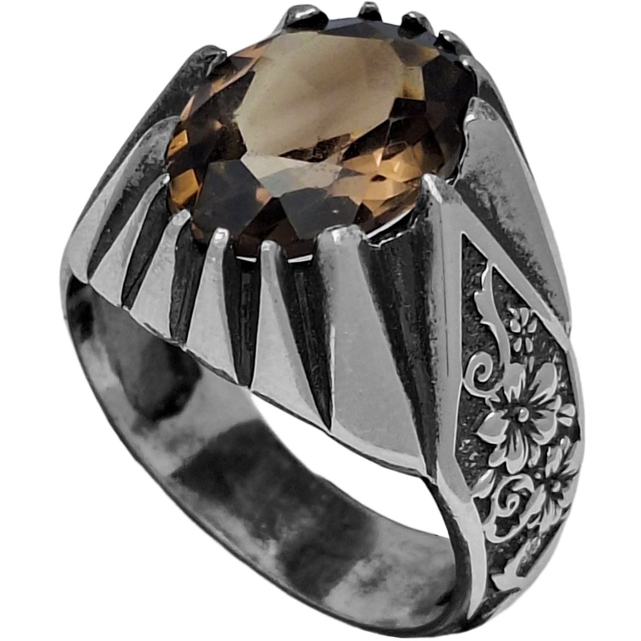 انگشتر نقره مردانه کوارتز رکاب شکوفه های شیک