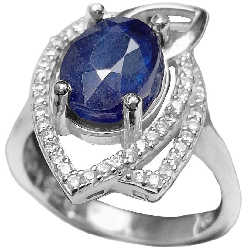 انگشتر نقره زنانه یاقوت کبود رکاب طرح سه برگ