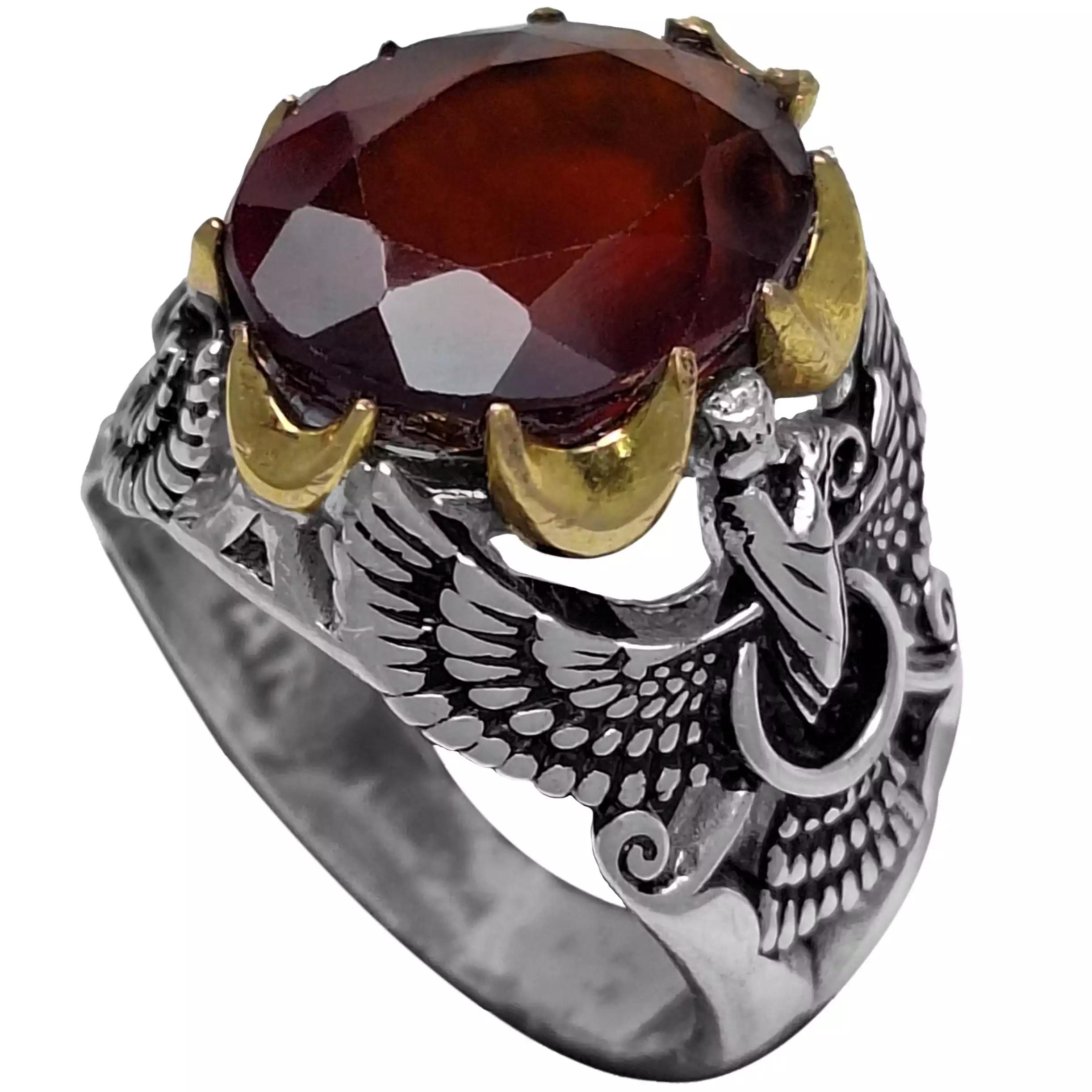 انگشتر نقره مردانه گارنت سرخ رکاب فروهر