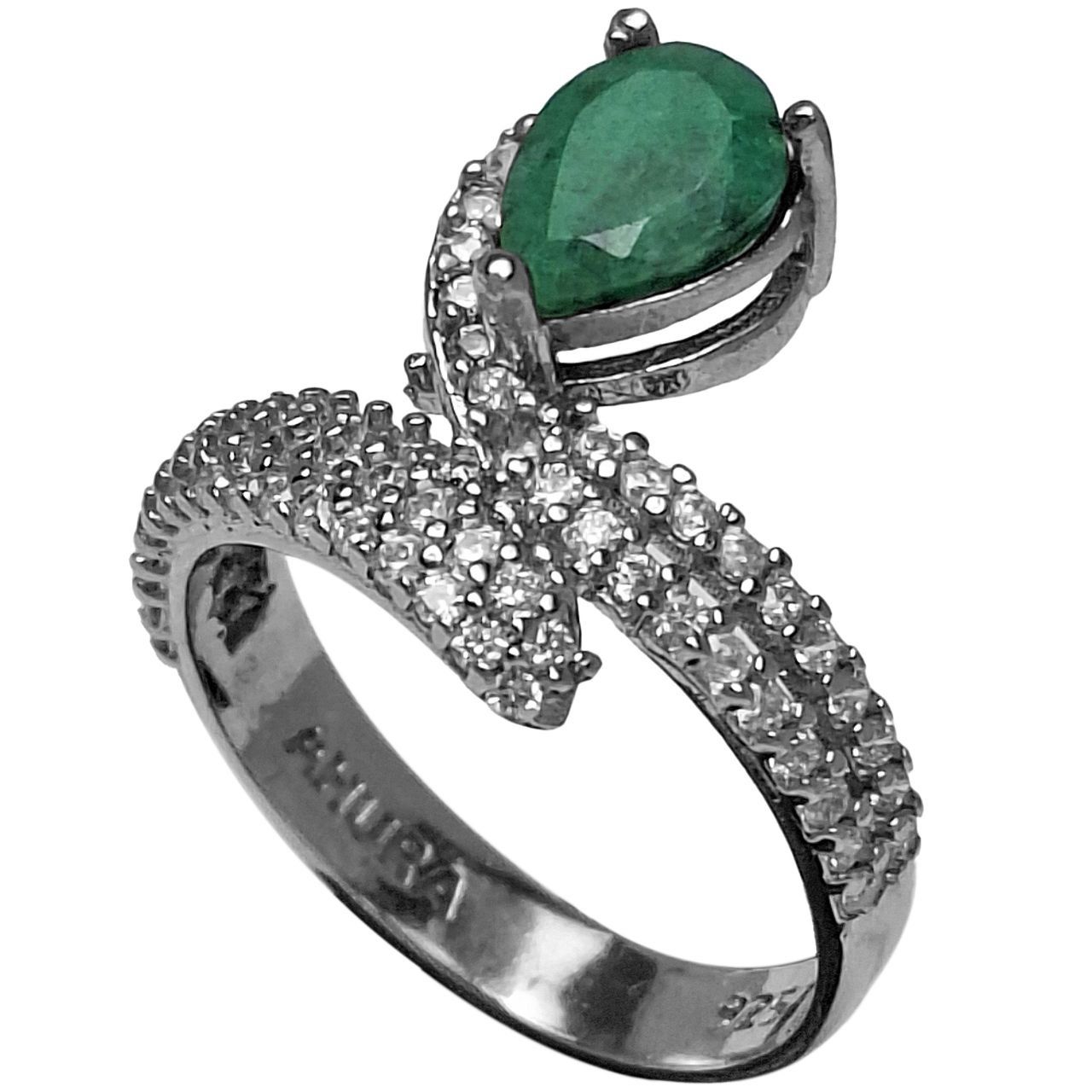 انگشتر نقره زنانه زمرد زامبیا تراش اشک