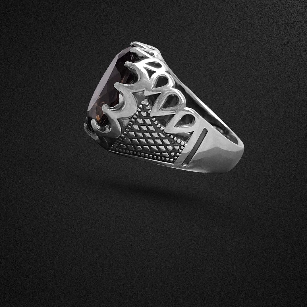 انگشتر نقره مردانه کوارتز مدل اشک ها و لوزی ها