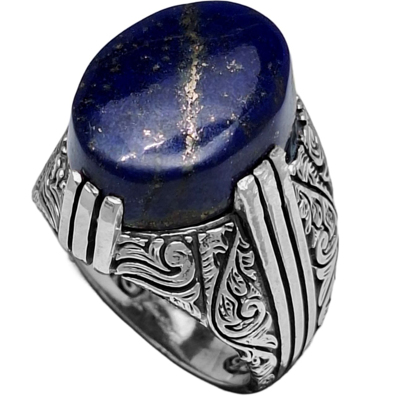 انگشتر نقره مردانه لاجورد دوازده چنگ