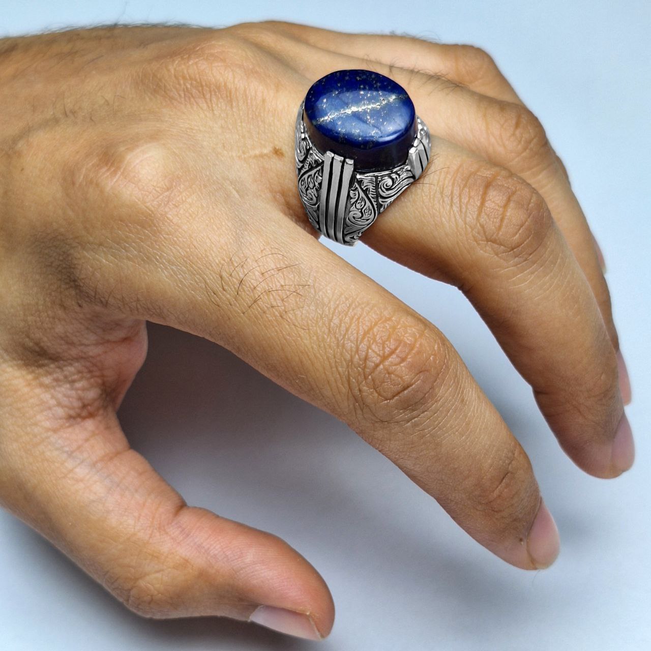 انگشتر نقره مردانه لاجورد دوازده چنگ