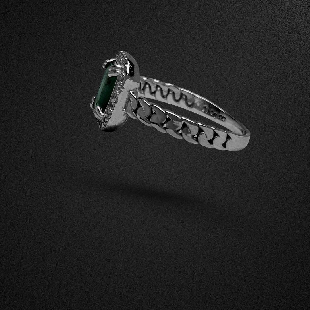 انگشتر نقره زنانه زمرد زامبیا تراش مستطیل
