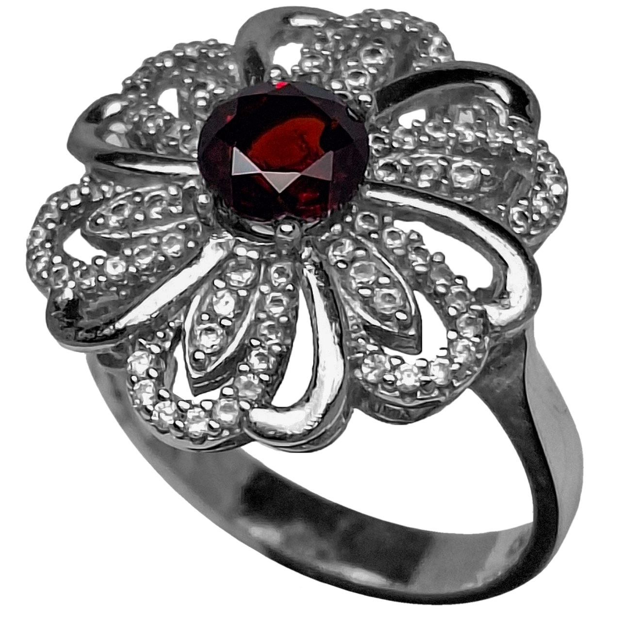 انگشتر نقره زنانه گارنت سرخ رودولایت رکاب گل