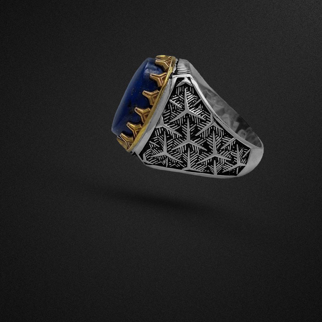 انگشتر نقره مردانه لاجورد رکاب دانه‌برفی