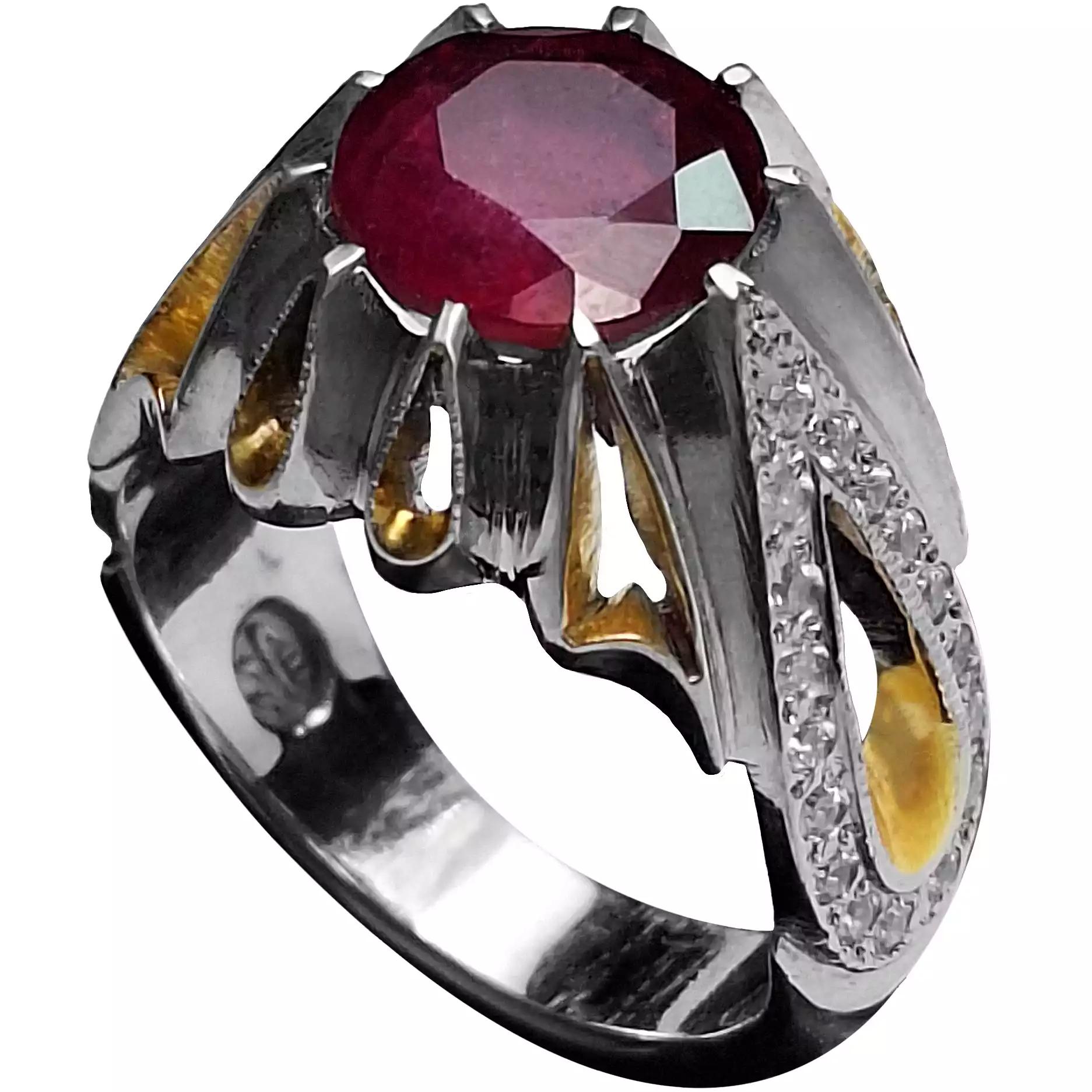 انگشتر نقره مردانه یاقوت سرخ آفریقایی طبیعی رکاب چنگ اشکی