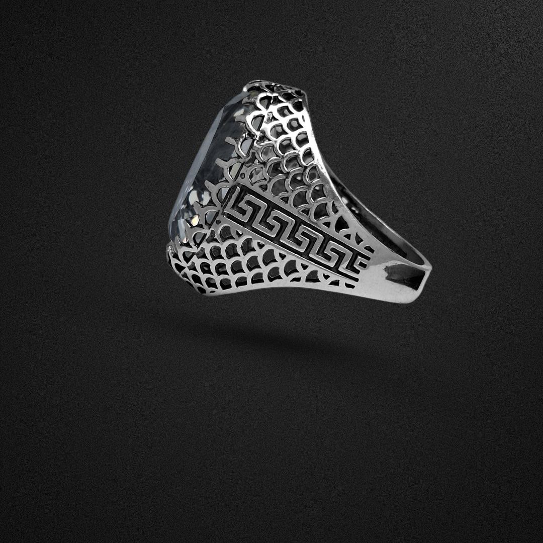 انگشتر نقره مردانه کوارتز رکاب پولکی