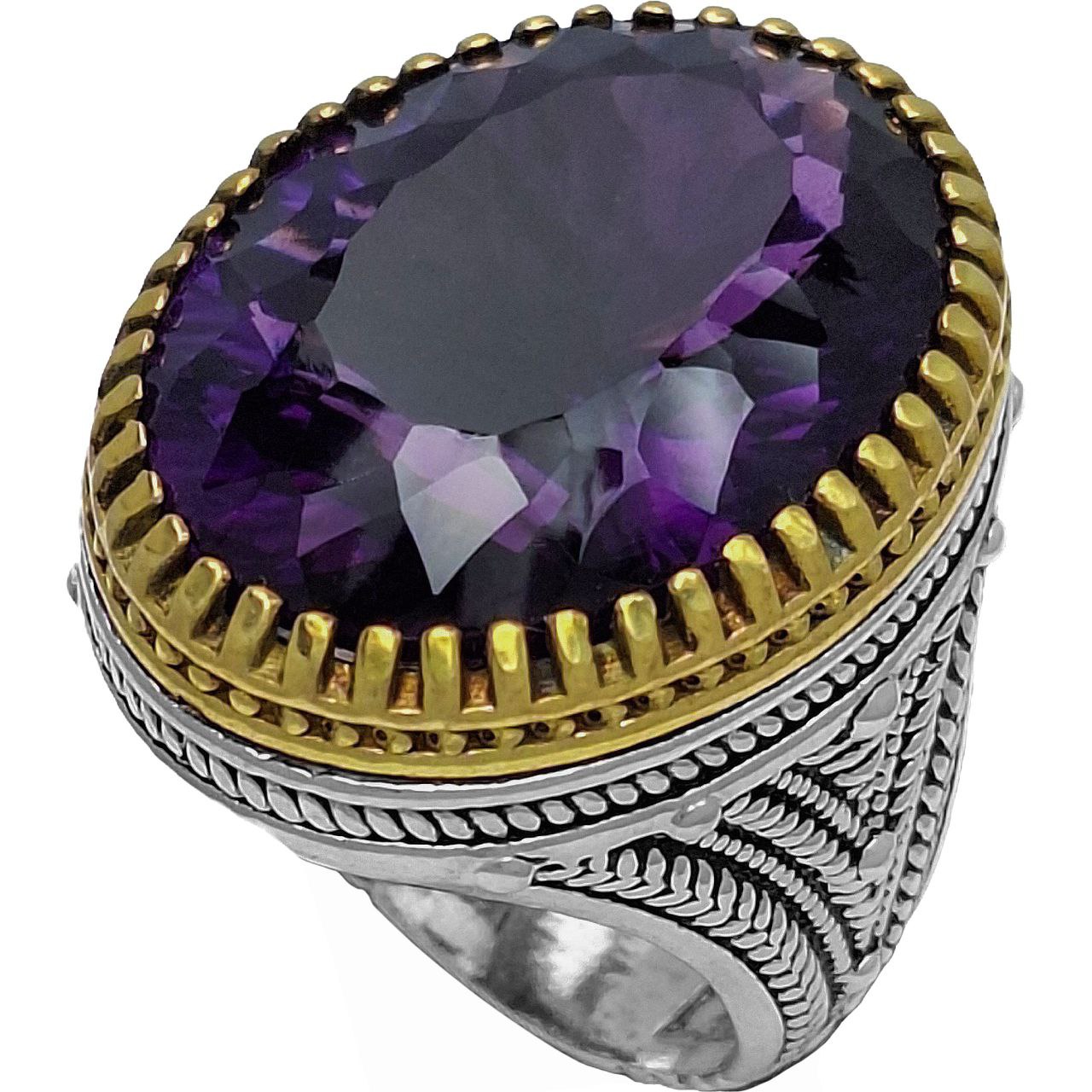 انگشتر نقره مردانه آمیتیست تراش لیزر گره