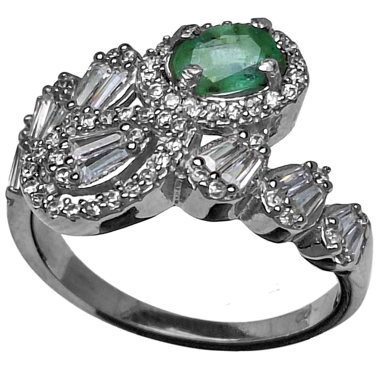 انگشتر نقره زنانه زمرد زامبیا رکاب هفت اشک