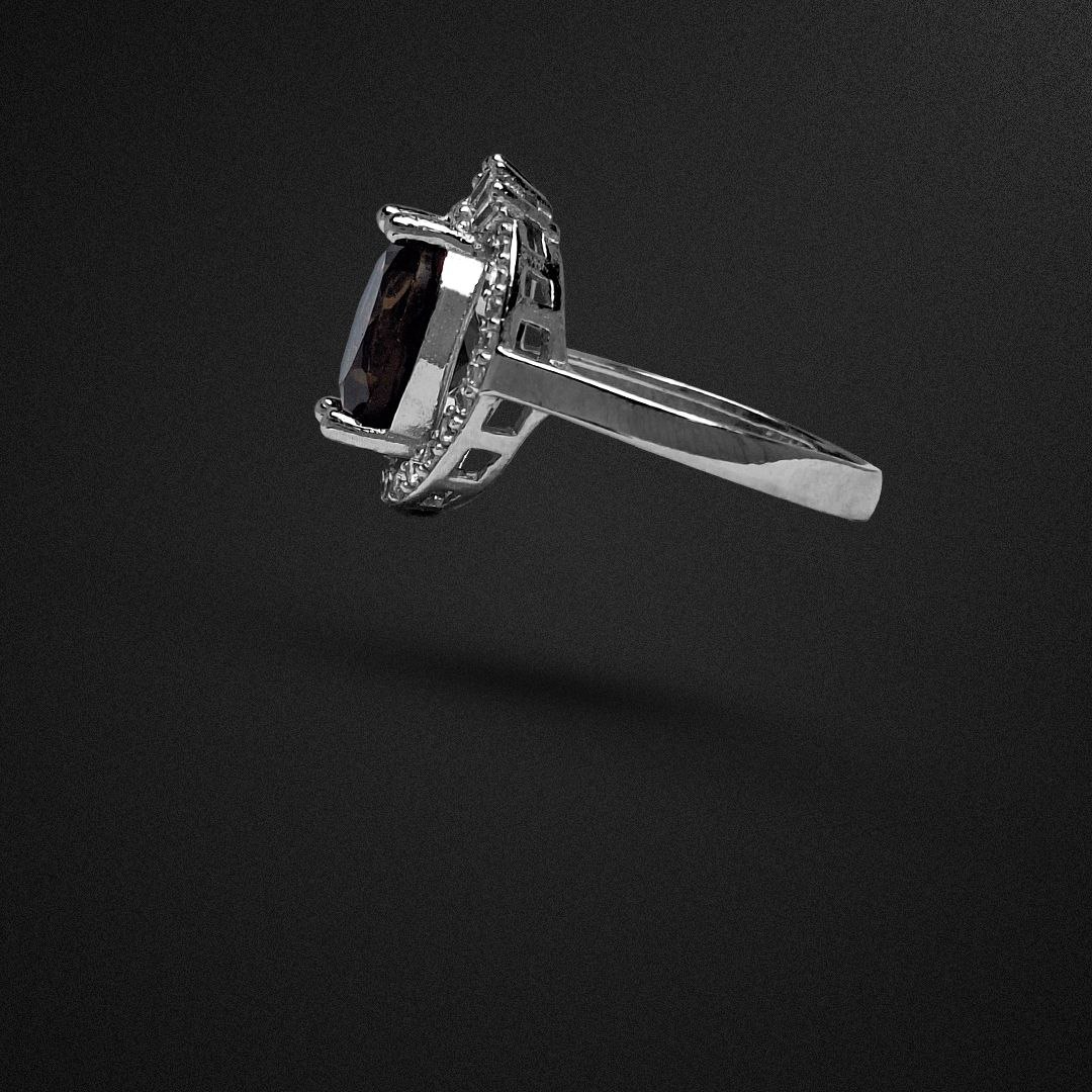 انگشتر نقره زنانه کوارتز دودی