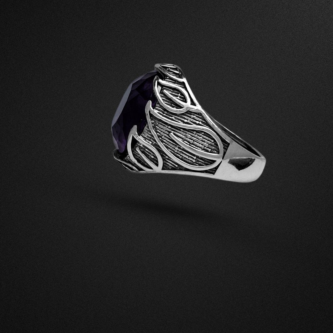 انگشتر نقره مردانه آمیتیست درخت های نقاشی