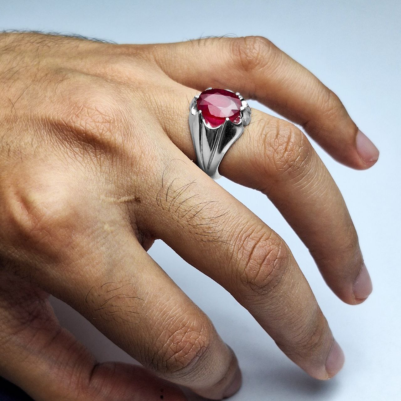 انگشتر نقره مردانه یاقوت سرخ آفریقایی ساده