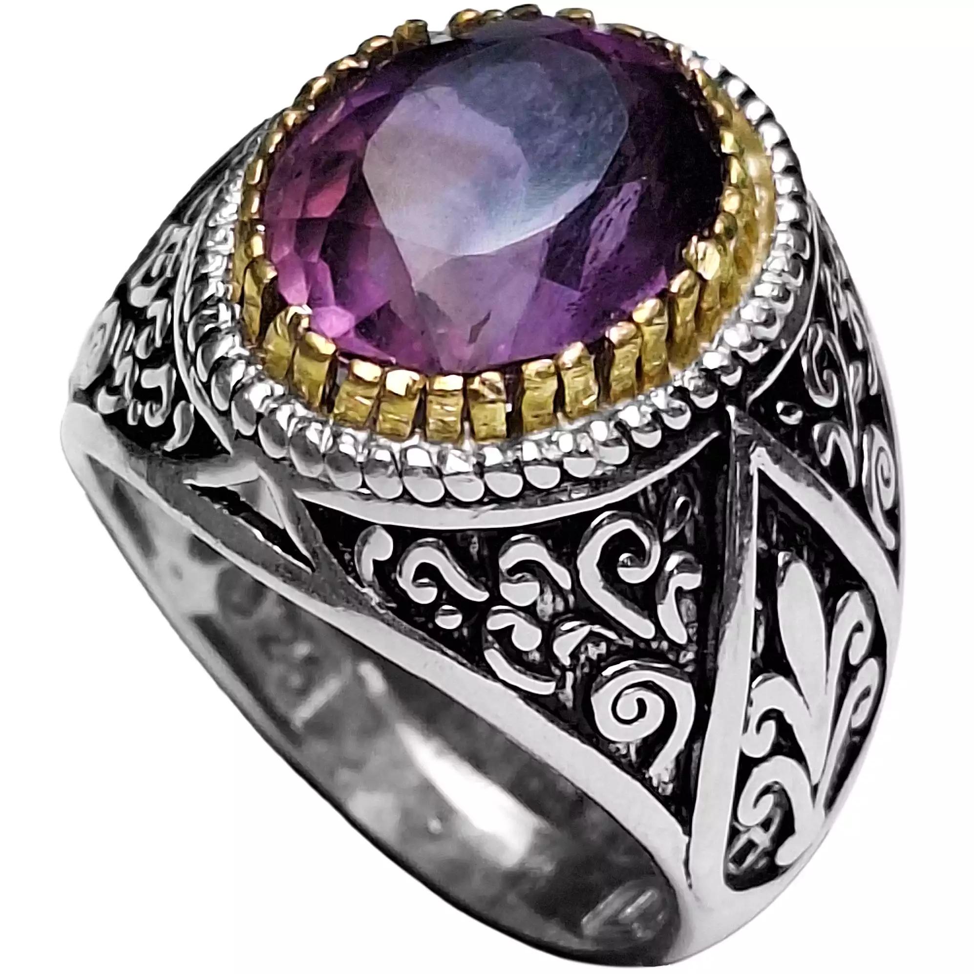 انگشتر نقره مردانه آمیتیست مدل اطلس