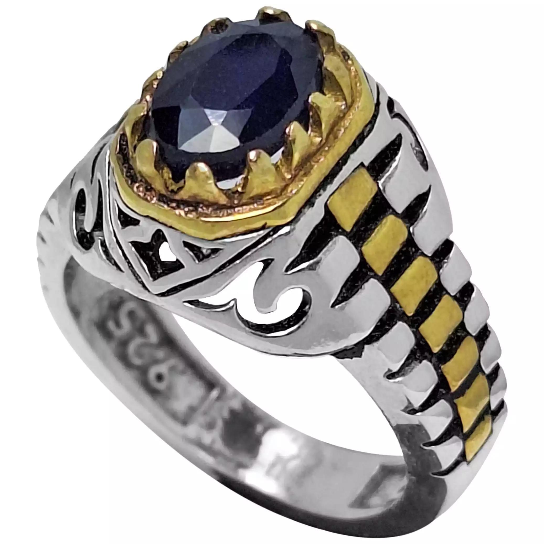 انگشتر نقره مردانه یاقوت کبود رکاب‌ رولکسی