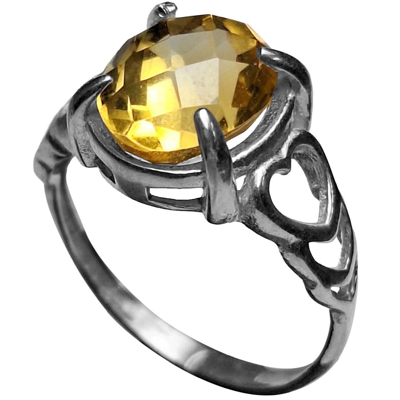 انگشتر نقره زنانه سیترین طلایی رکاب قلبی