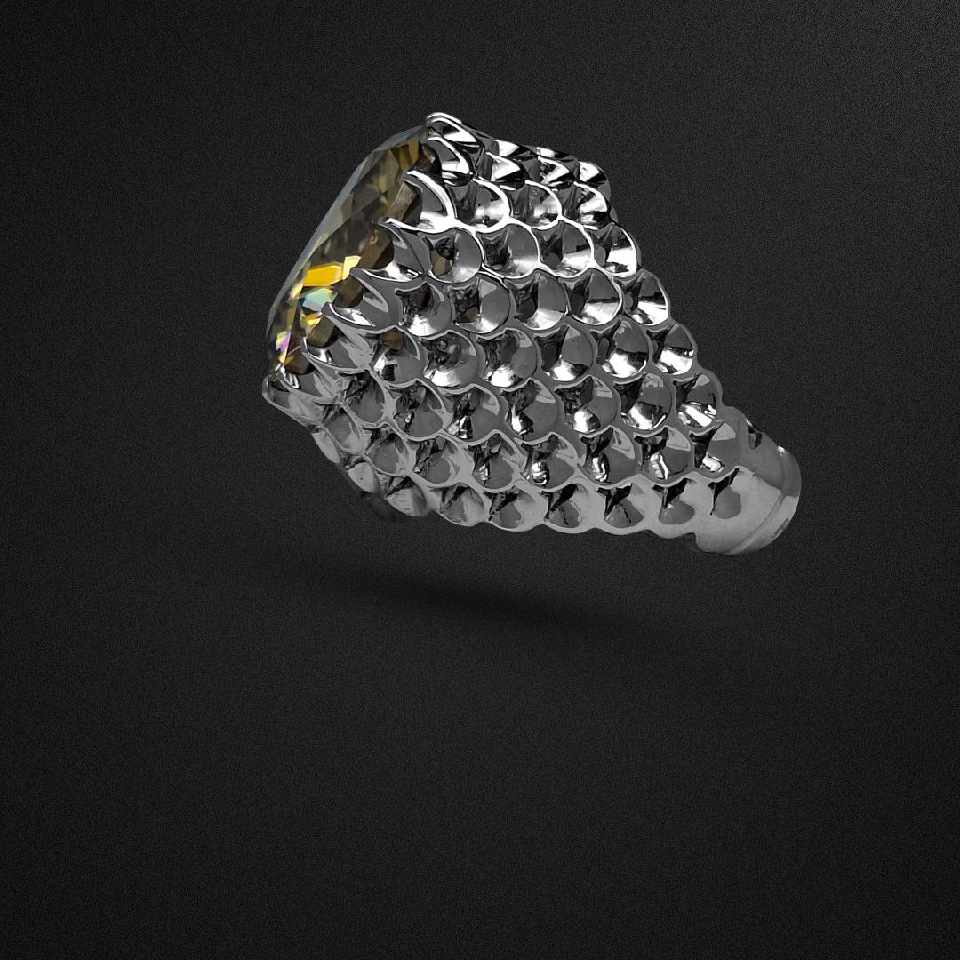 انگشتر نقره مردانه موزانایت گُلد رکاب پولکی آبکاری رادیوم