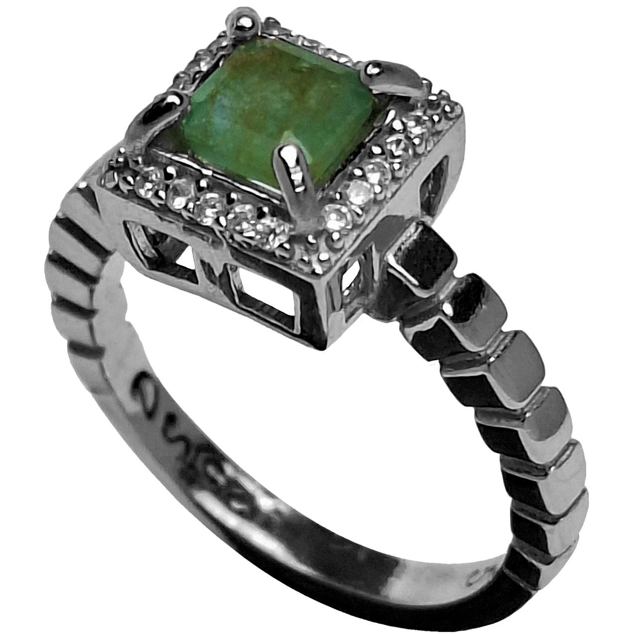 انگشتر نقره زنانه زمرد زامبیا تراش مربع